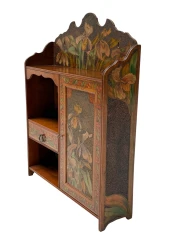 Aesthetic Movement Wall Cabinet, Hand-Painted Floral, Walnut, 1890s